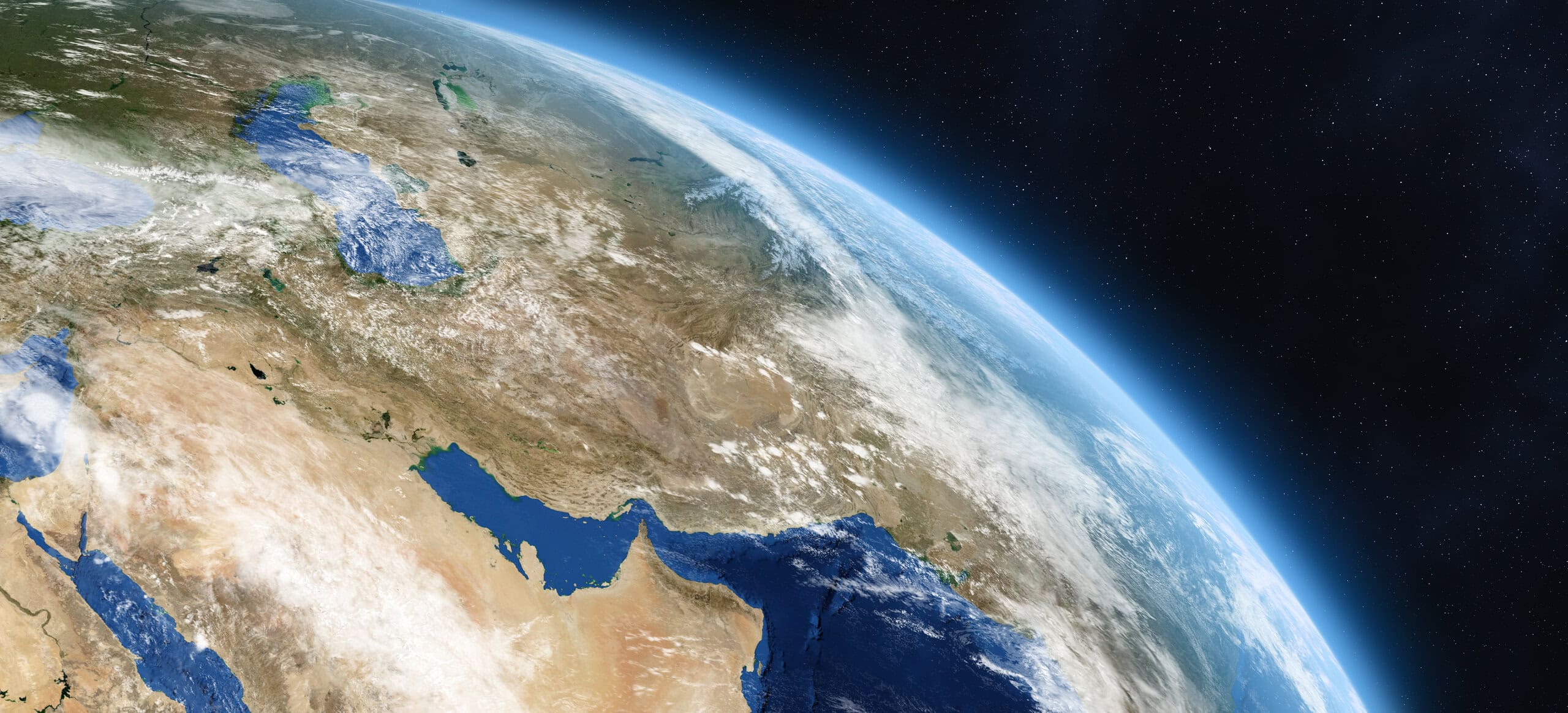 Planet Earth. Middle East. Earth at day on the starry sky. UAE, Iran, Saudi Arabia, Oman, Israel, Iraq, Syria, Pakistan, Arabian Peninsula. Asia. This image elements furnished by NASA.